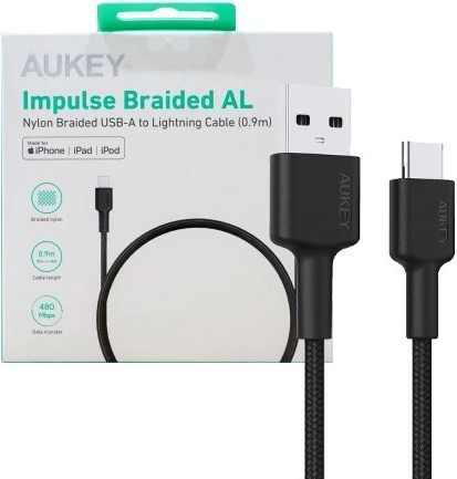 AUKEY kabel USB‑C do USB‑A 0,9 m, 60 W PD, nylonowy oplot, czarny