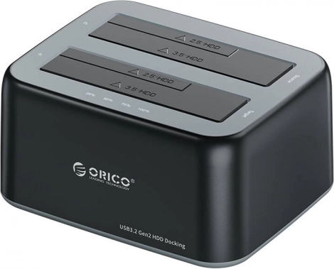 Orico stacja dokująca dla dysków 2.5"/3.5" HDD/SSD z klonowaniem, USB 3.2 Gen 2 10 Gb/s, czarna
