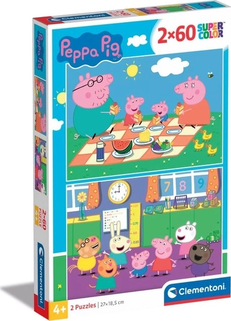 Puzzle 2 x 60 elementów Super Colour Świnka Peppa