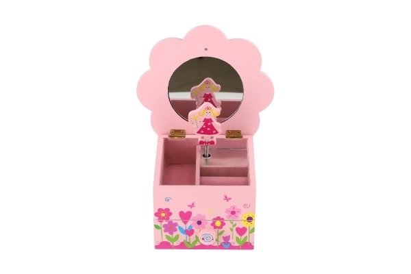 Szafka na biżuterię Princess drewno grający kwiat szuflada 14,5x8x14,5cm