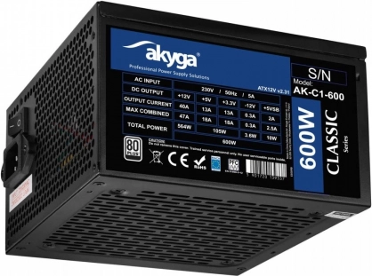 Akyga AK-C1-600 zasilacz ATX 600 W Classic z certyfikatem 80 PLUS