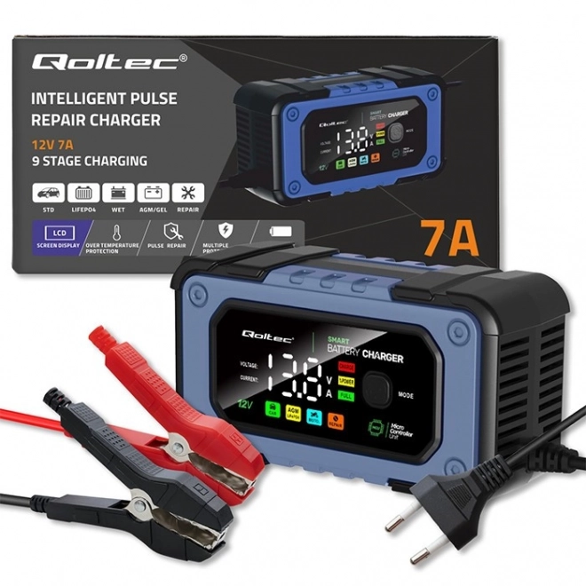 Inteligentna ładowarka akumulatorów Qoltec z funkcją naprawy 12V 7A LED 4 tryby