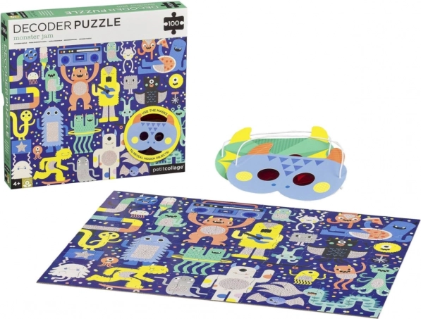 Petit Collage puzzle Potworki 100 elementów z 3D maskami
