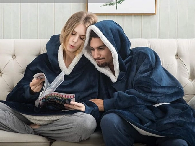 Ciepła oversize bluza z kapturem z grubej sztucznej skóry