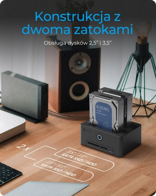 Czytnik kart z podwójną stacją dokującą dla SSD/HDD