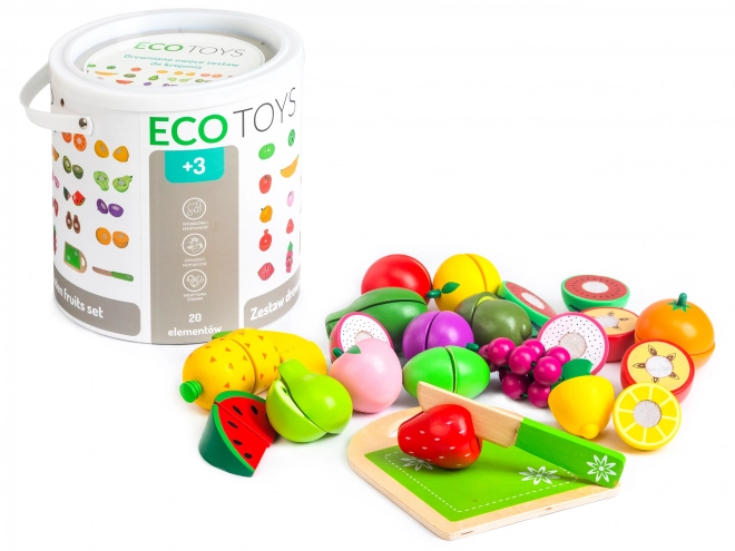 Drewniane owoce do krojenia, 20 sztuk ECOTOYS