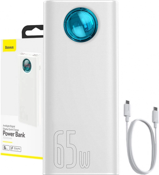 Powerbank Baseus Amblight 30000mAh, 65W, biały