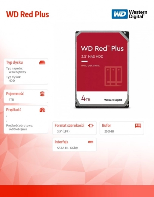 WD Red Plus 4TB 3,5-calowy dysk twardy do NAS