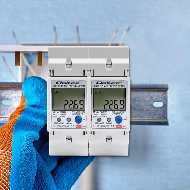 Jednofazowy elektroniczny licznik energii | Szyna DIN | 230V | LCD | Wi-Fi