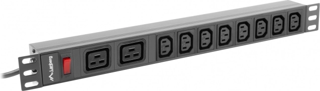 Lanberg listwa zasilająca rackowa PDU 19" 1U, 16 A, 8× C13 + 2× C19, wejście C20 – czarna