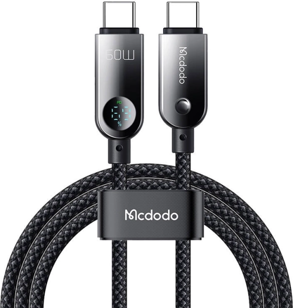 MCDODO kabel USB‑C na USB‑C z wyświetlaczem LED 60 W, 1,2 m, czarny