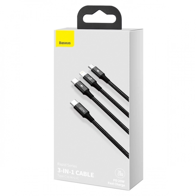 Kabel ładujący Baseus 3 w 1, 20W, czarny, 1,5 m