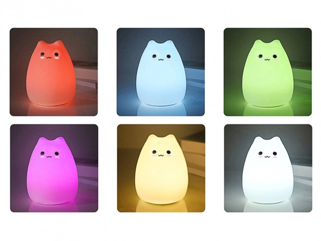Dziecięca silikonowa lampka nocna Kot RGB na dotyk