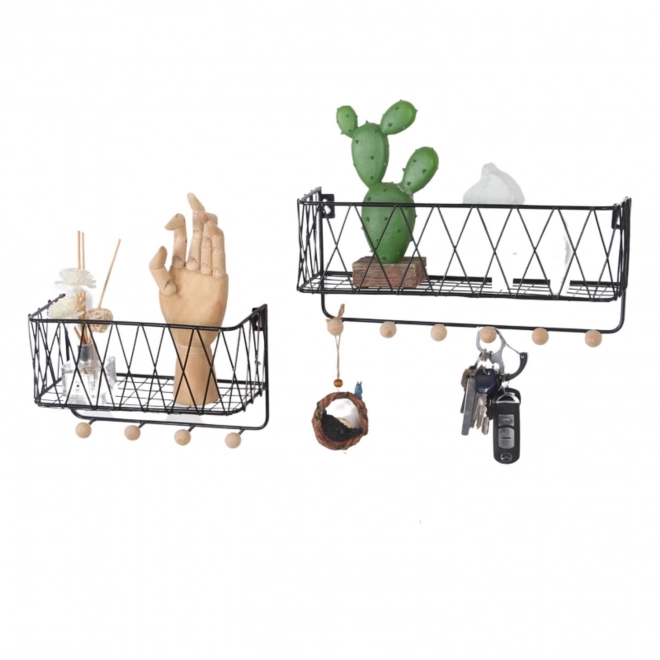 Wisząca półka z wieszakami, styl LOFT, czarna, 25,5 cm