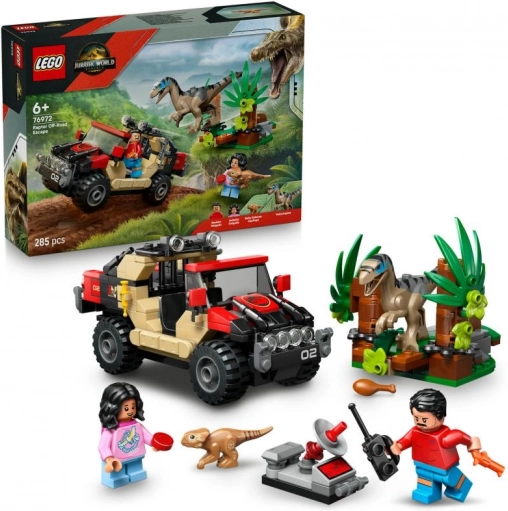 lego jurassic world ucieczka przed raptorem w terenowym aucie