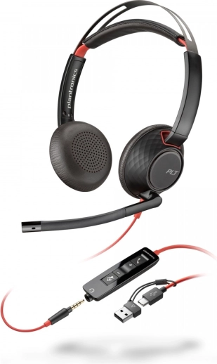 Stereofoniczny zestaw słuchawkowy Poly Blackwire 5220 z USB‑C i adapterem