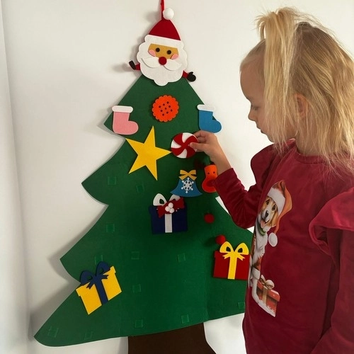 DIY filcowa choinka bożonarodzeniowa z ozdobami 90 cm