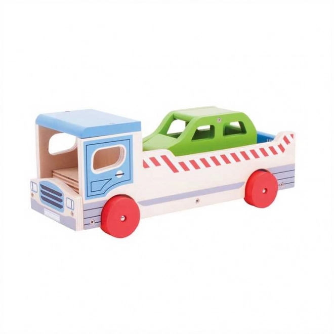 Bigjigs Toys Drewniany holownik z osobowym autem