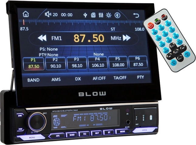 radio samochodowe Blow SlideX z wysuwanym 7" wyświetlaczem, RDS, MP3, USB, microSD i Bluetooth