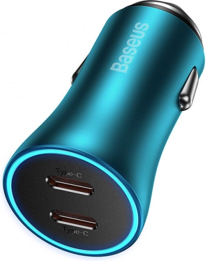 Ładowarka samochodowa BASEUS Golden Contactor Pro, 2× USB‑C, 40 W, niebieska