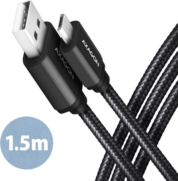 Axagon premium kabel Micro USB - USB-A, 1,5 m, USB 2.0, 2,4 A z nylonowym oplotem.