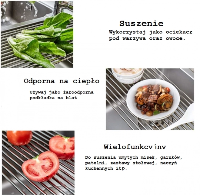 Składana ociekarka do naczyń i warzyw / Suszarka do naczyń / Mata zwijana - szara
