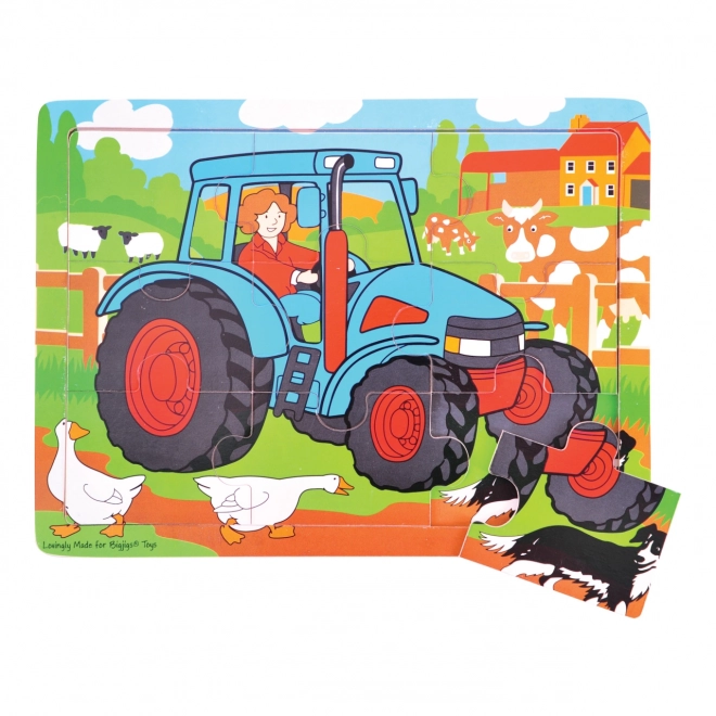 Bigjigs Toys Drewniane puzzle traktor 9 części
