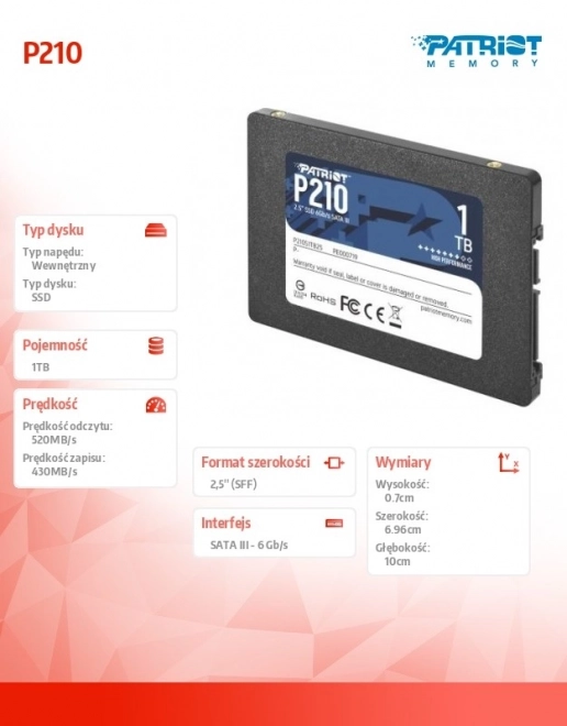 Dysk SSD 1TB P210 z prędkością 520/430 MB/s SATA III 2.5