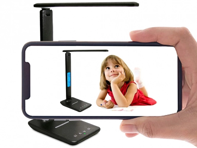 Nowoczesna lampa biurkowa do szkoły z USB i ładowarką Qi
