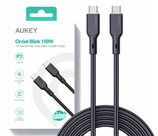 Przewód USB-C z kevlarem AUKEY, 1m, 5A, 100W PD