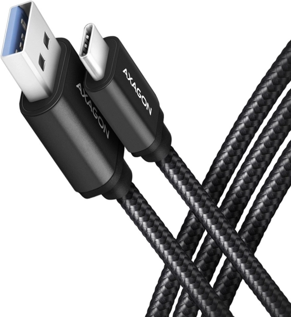 Kabel USB‑C – USB‑A 3.2 Gen 1 AXAGON, 2 m, 3 A, aluminiowy, w oplocie, czarny