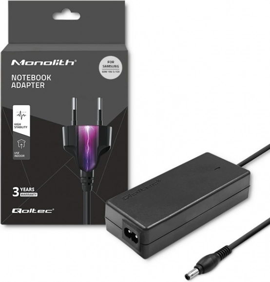 Zasilacz do SAMSUNG 60 W, 19 V, 3,15 A, 5,5 × 3,5 mm + pin – QOLTEC