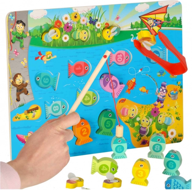 Drewniana magnetyczna gra rybki i pszczółki Montessori 3w1