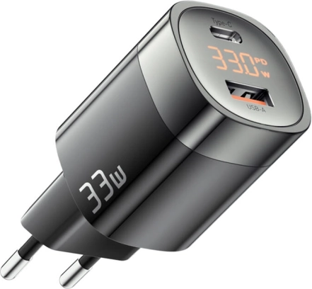 Ładowarka sieciowa ESSAGER GaN 33W z USB‑C i USB‑A (czarna)