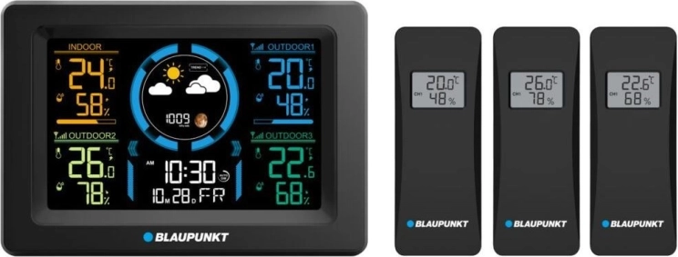 Stacja meteorologiczna z 3 bezprzewodowymi czujnikami BLAUPUNKT WS40BK