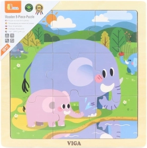 Drewniane puzzle z słoniami – 9 elementów