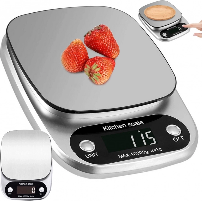 Cyfrowa waga kuchenna z wyświetlaczem LCD, 10 kg, dokładność 1 g