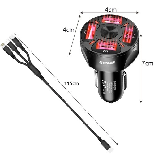 4x Ładowarka USB do auta + Kabel Xtrobb 19907