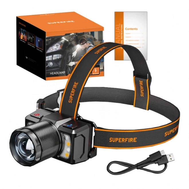 Latarka czołowa Superfire 700 lm z USB-C