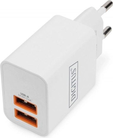 Ładowarka sieciowa 2× USB‑A 15,5 W biała DIGITUS