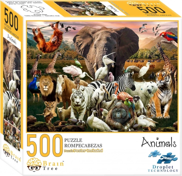 Puzzle Brain Tree zwierzęta 500 elementów z plakatem