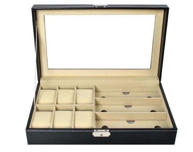 Elegancki czarny organizer na zegarki i okulary