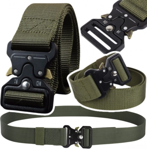 Taktyczny nylonowy pasek z klamrą szybkozłączną 120 × 3,8 cm – zielony