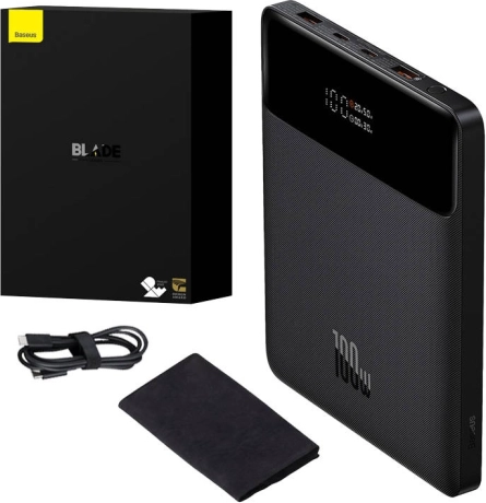 Baseus Blade powerbank 20000 mAh, 100 W, 2× USB‑C + 2× USB‑A, wyświetlacz, czarna