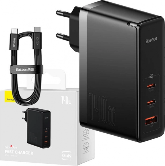 Ścienna ładowarka Baseus z portami USB‑C i USB, 140 W czarna