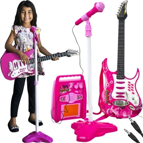 Gitara + mikrofon + wzmacniacz różowa 22407