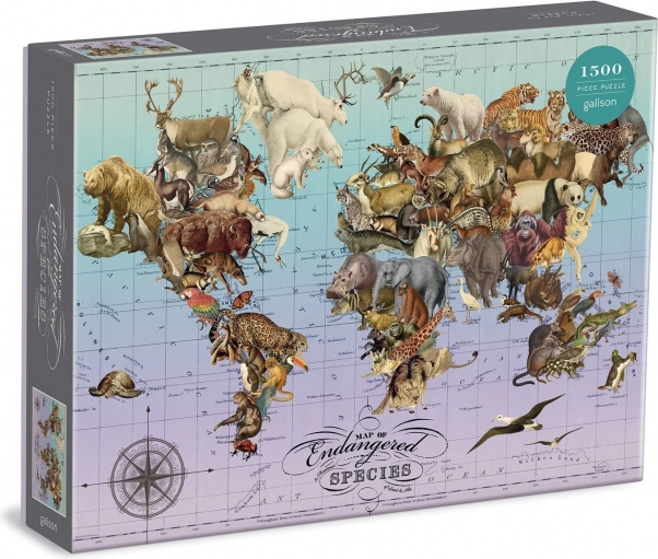 Galison Puzzle Mapa zagrożonych gatunków 1500 elementów