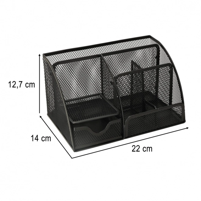 Metalowy organizer biurkowy z 7 przegródkami – czarny