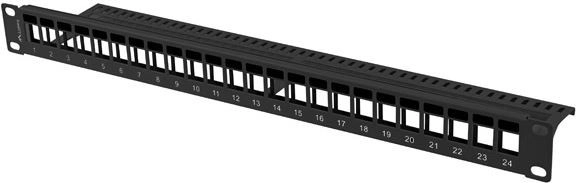 pusty patch panel 24 portów 1U 19" czarny do modułów keystone