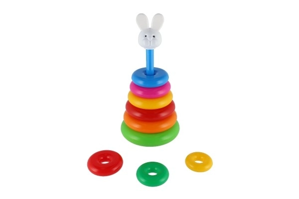Piramidka składanka z plastikowymi krążkami 28cm assort 2 rodzaje w siatce 12m+